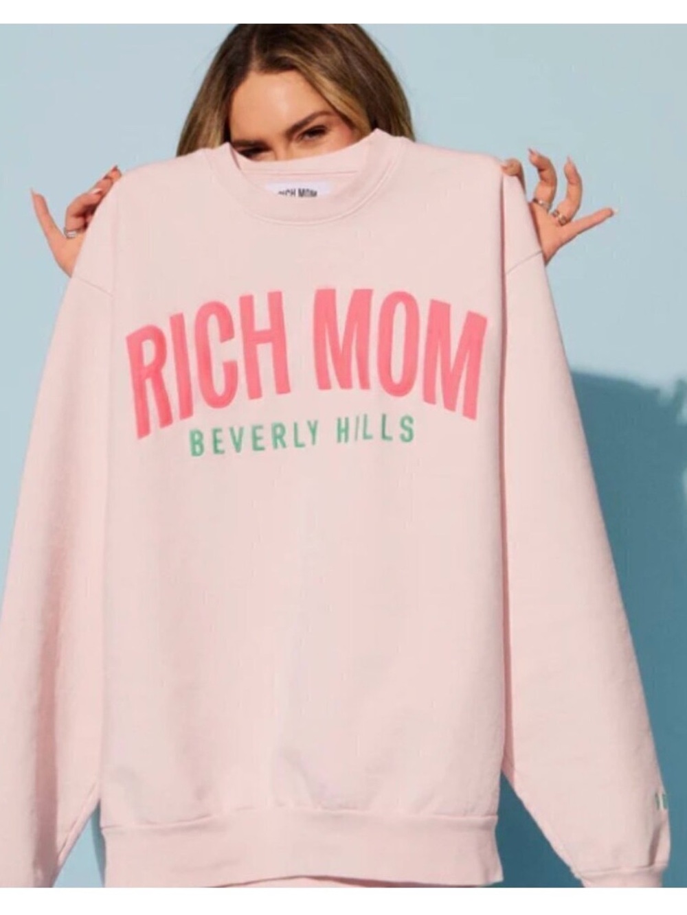 Rich Mom Beverly Hills Pink Graphic Crewneck Sweatshirt